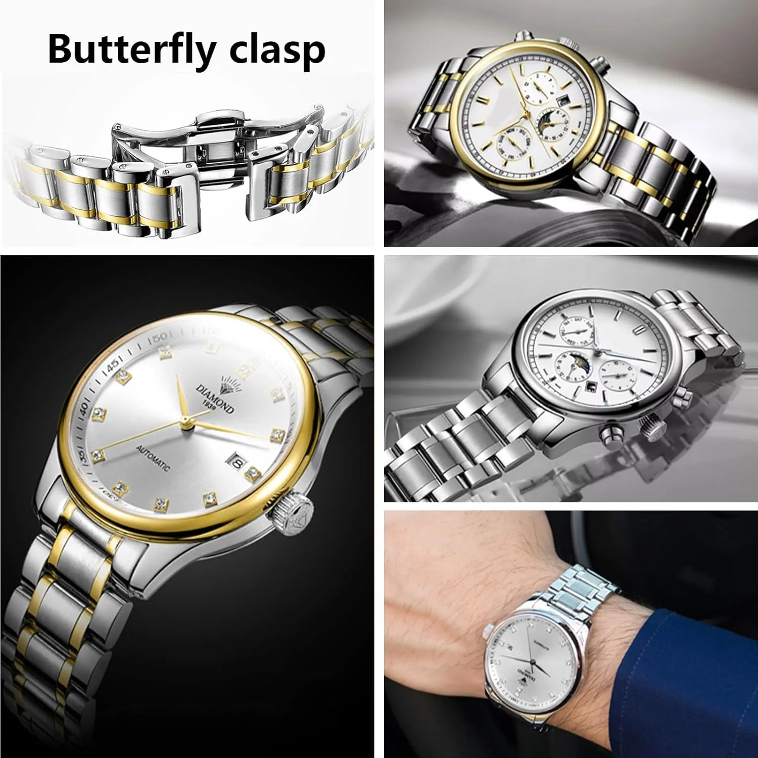 Watch Bands 18mm 19mm 20mm 21mm 22mm 24mm Stainless steel Watch Strap Bracelet Replacement Nelumbo Quick Release Metal Chain Butterfly crimp dig Clasp 