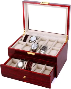 Watch Box Organizer Bracelet elaborate Display Holder Metal Hinge Clear Top Lockable Storage Case Watch Accessories Watch Box Wood 20 Slots 