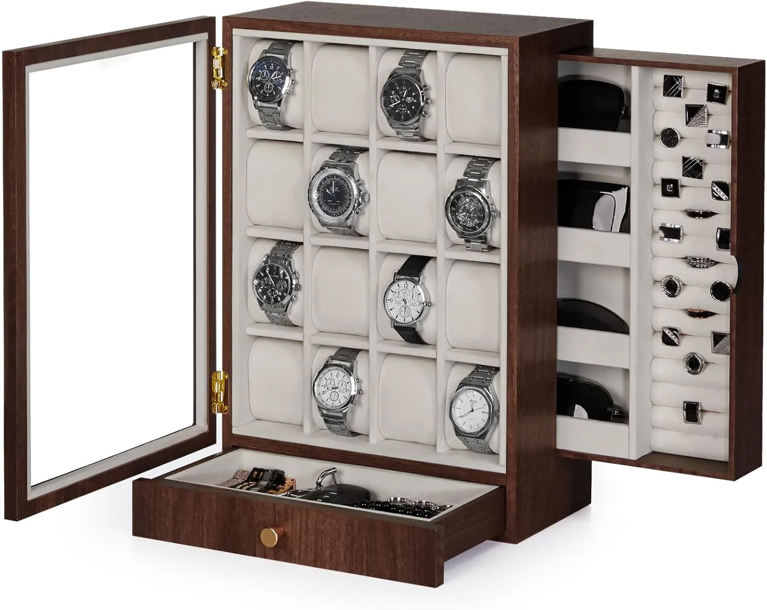 Watch Box Wooden Display: Large Wood Storage for Men's Nightstand - Timeless Home Organizer (L Size) Homde Watch Box: A Watch Box for Men Jewelry Organizer with Real Glass Watch haste rhyolite Case and A 