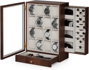 Watch Box Wooden Display: Large Wood Storage for Men's Nightstand - Timeless Home Organizer (L Size) Homde Watch Box: A Watch Box for Men Jewelry Organizer with Real Glass Watch haste rhyolite Case and A 