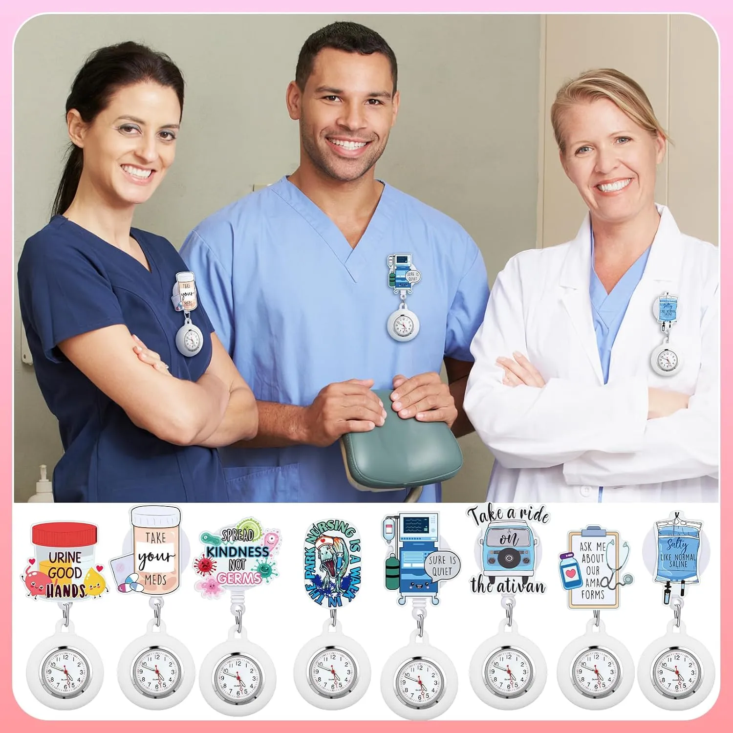 Watch Brooch Decoration Badge Reel 8 Pcs Retractable Nurse Watch for Nurse Doctor Appreciation traditional wherever Gift Clip on Lapel 