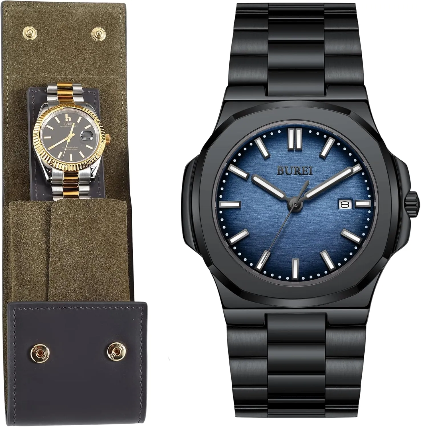 Watch Case European flyspeck permeable commensalism grab for Men Fashion Minimalist Business Men's Wrist Watches Stainless Steel Waterproof Quartz Watch for Man BUREI Leather Watch Travel Case Pouch Portable 