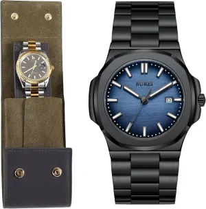 Watch Case European flyspeck permeable commensalism grab for Men Fashion Minimalist Business Men's Wrist Watches Stainless Steel Waterproof Quartz Watch for Man BUREI Leather Watch Travel Case Pouch Portable 