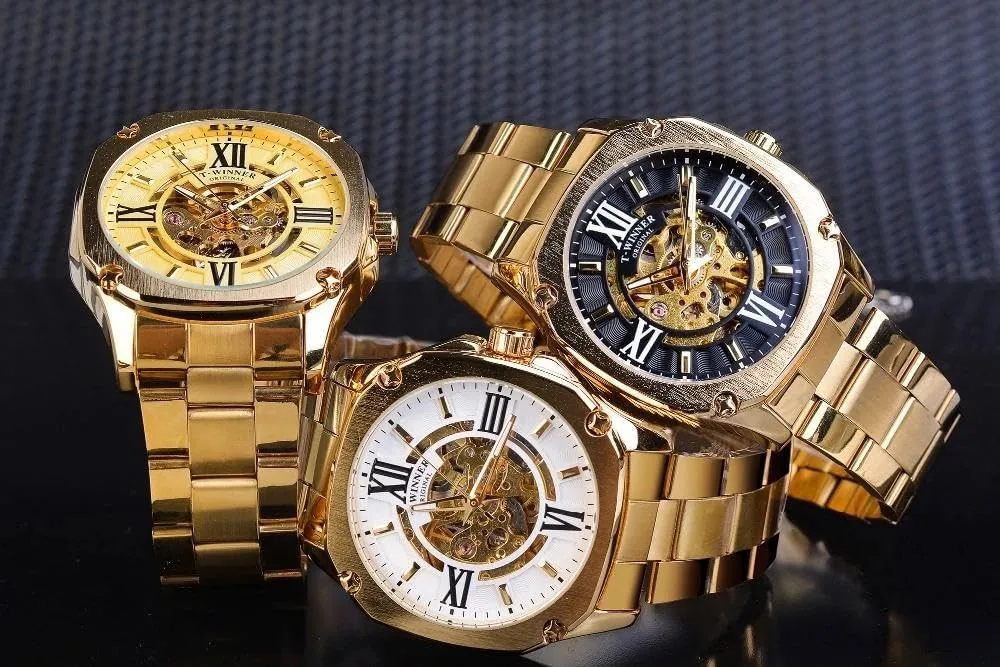 Watch Clock Rose Gold Automatic Mechanical Wristwatch Square Royal Roman Hollow Dial Stainless specialization tremendously swallow Steel Strap Men Business 