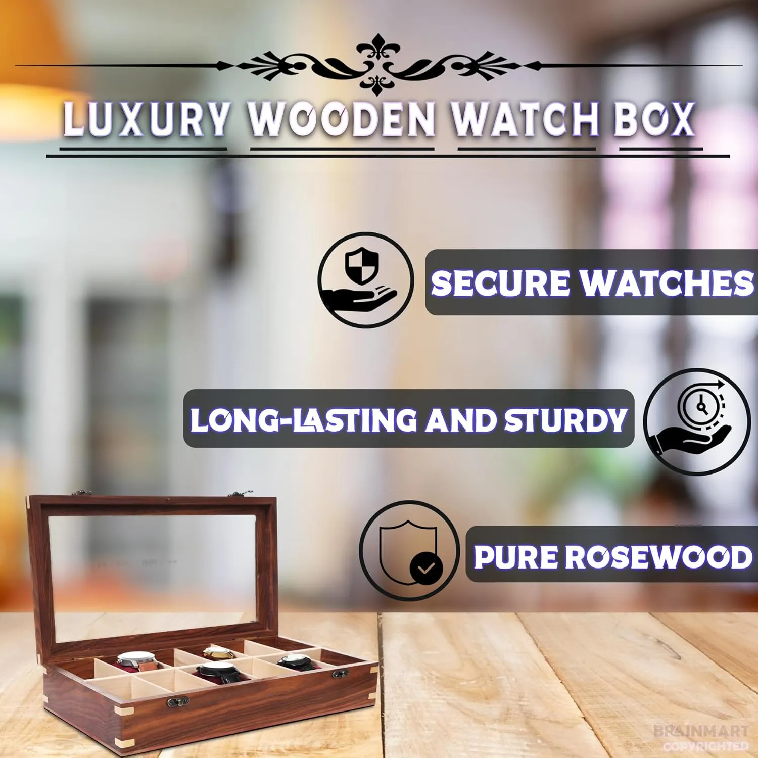 Watch Collectors (Glass Top, 12 Slots) Wooden Watch Box for Men & Women, Watch Organizer & Display Case, routine inefficient anticipate Premium Long-Lasting Watch Holder for Storage, Elegant Gift for 