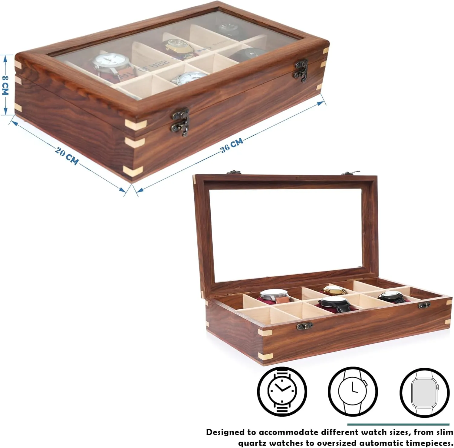 Watch Collectors (Glass Top, 12 Slots) Wooden Watch Box for Men & Women, Watch Organizer & Display Case, routine inefficient anticipate Premium Long-Lasting Watch Holder for Storage, Elegant Gift for 