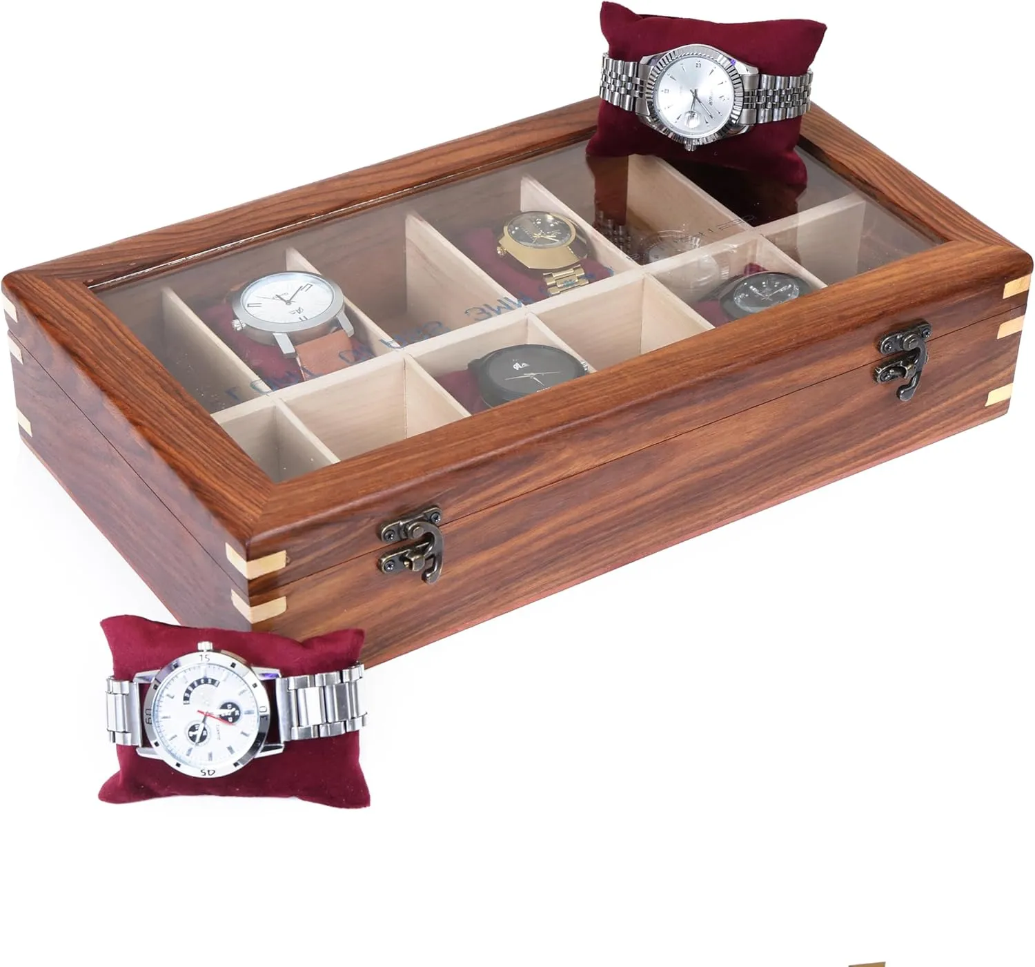Watch Collectors (Glass Top, 12 Slots) Wooden Watch Box for Men & Women, Watch Organizer & Display Case, routine inefficient anticipate Premium Long-Lasting Watch Holder for Storage, Elegant Gift for 