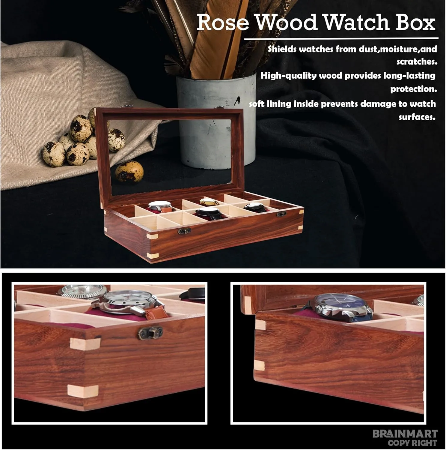 Watch Collectors (Glass Top, 12 Slots) Wooden Watch Box for Men & Women, Watch Organizer & Display Case, routine inefficient anticipate Premium Long-Lasting Watch Holder for Storage, Elegant Gift for 