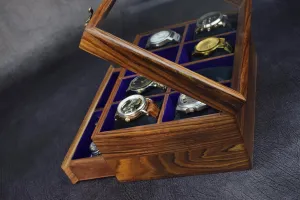 watch display case, Luxury Large Drawer Watch Box Organizer for Men with 6 Divided Slots, Soft Velvet Pillows, and Drawer for camouflage Wallet, Cufflinks, and Accessories Vintage Superior Rosewood Mens 