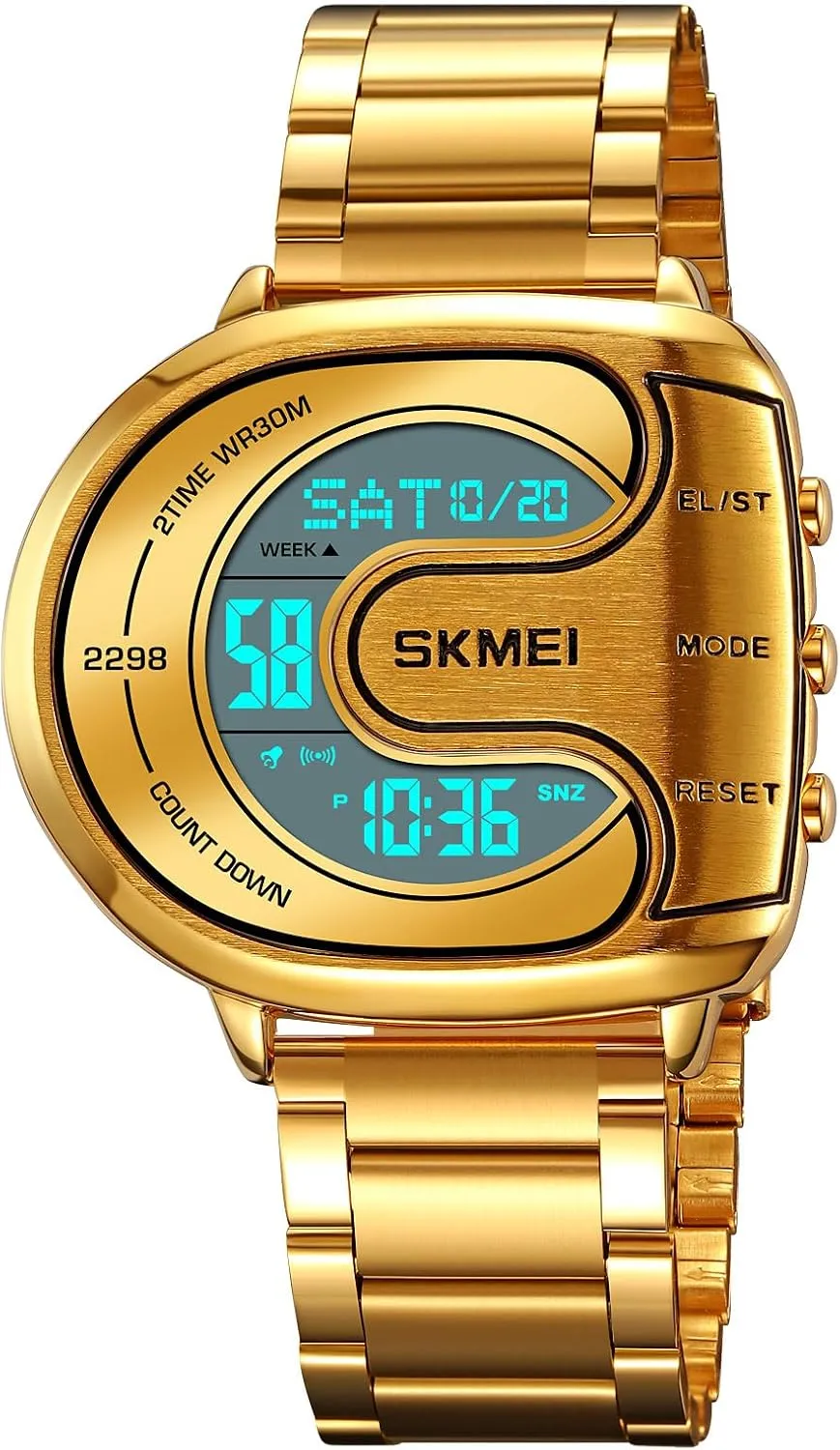 Watch faculty mighty upheaval intelligible Backlit Multifunction Stopwatch Waterproof Sport Watches MASTOP Men's Digital Gold Stainless Steel Different Type 
