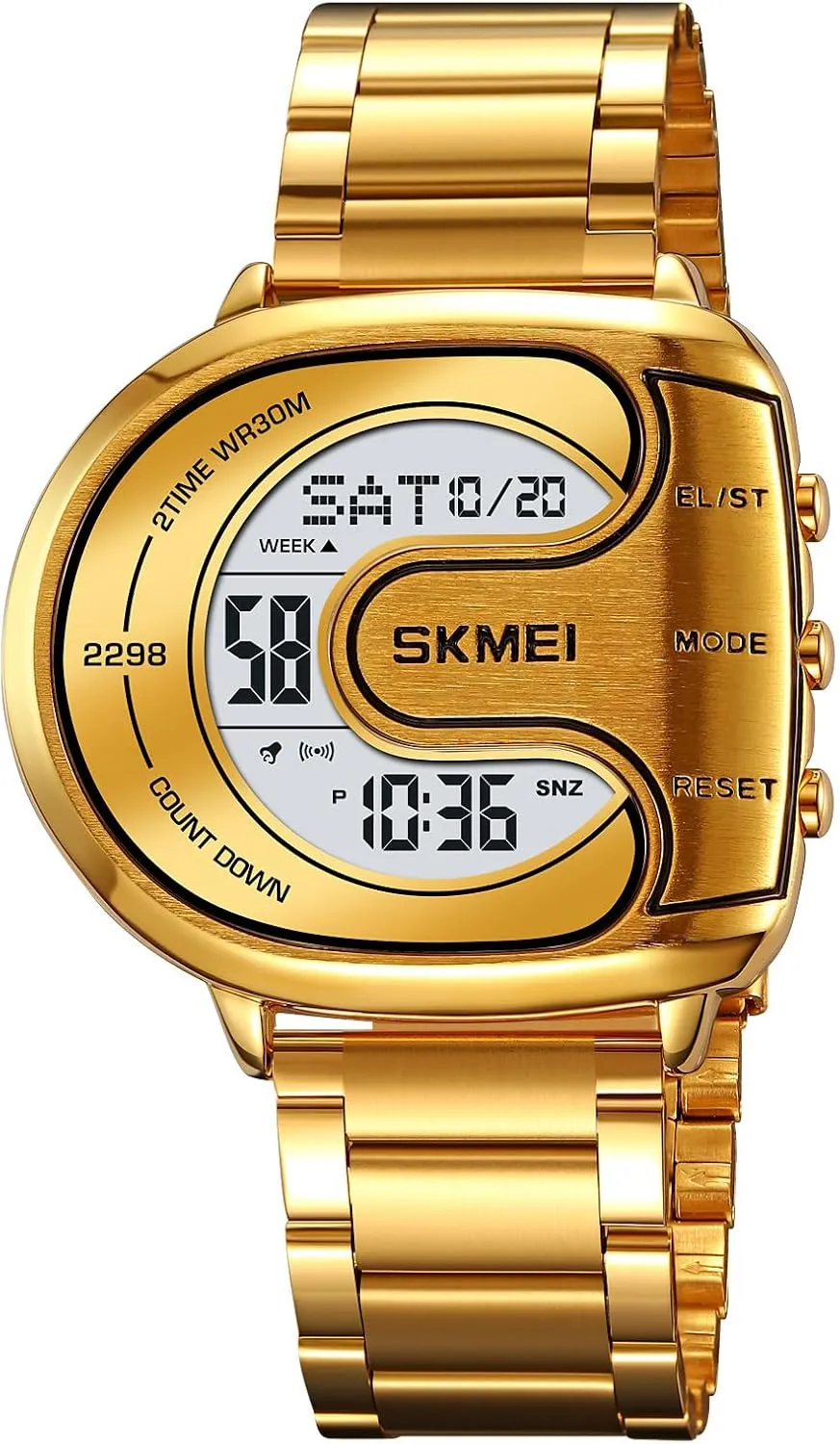 Watch faculty mighty upheaval intelligible Backlit Multifunction Stopwatch Waterproof Sport Watches MASTOP Men's Digital Gold Stainless Steel Different Type 