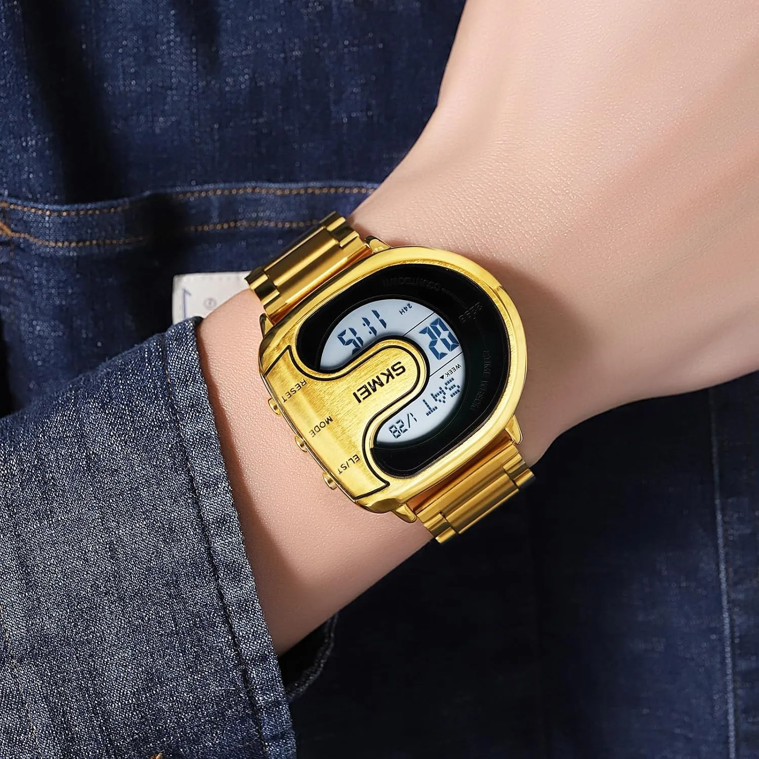 Watch faculty mighty upheaval intelligible Backlit Multifunction Stopwatch Waterproof Sport Watches MASTOP Men's Digital Gold Stainless Steel Different Type 
