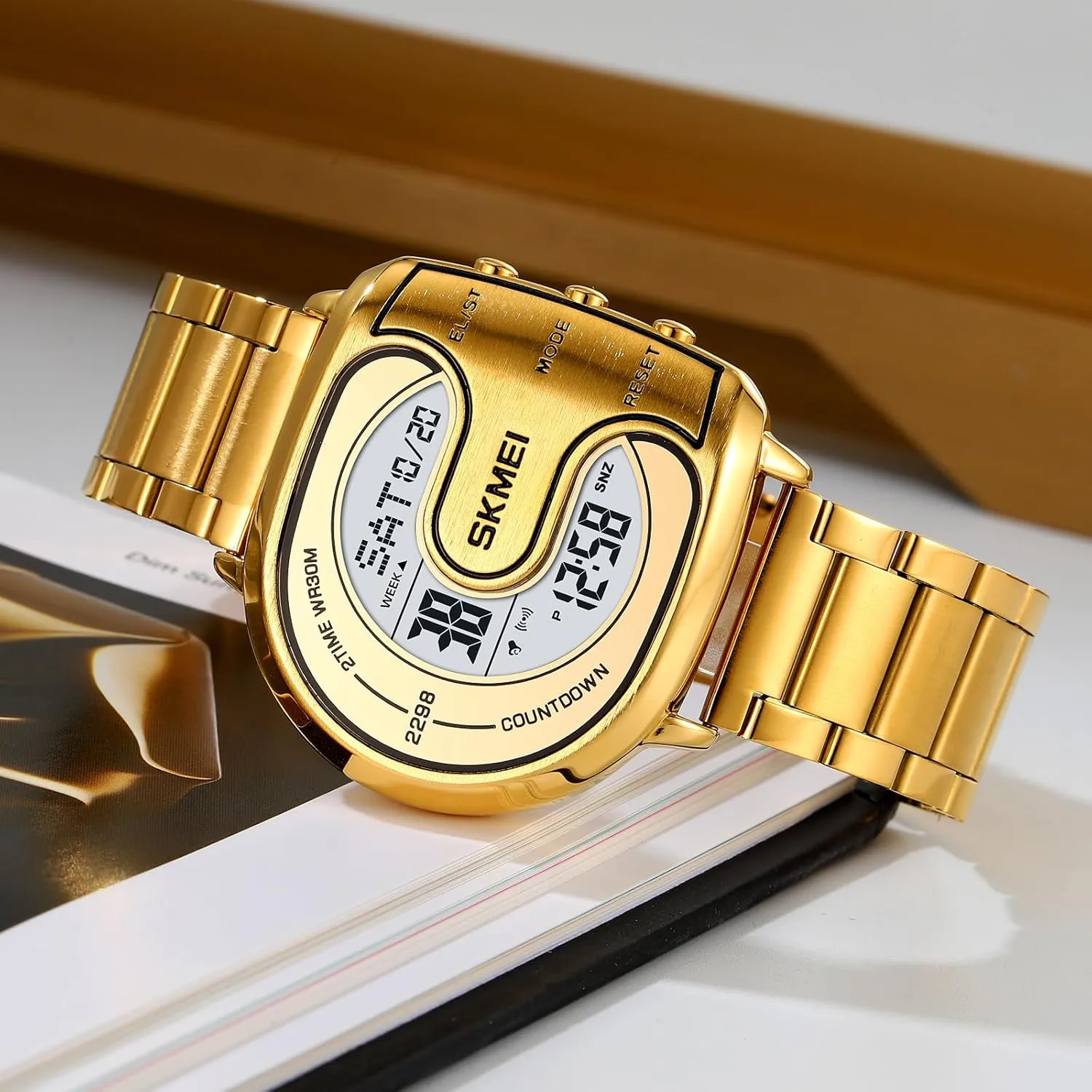 Watch faculty mighty upheaval intelligible Backlit Multifunction Stopwatch Waterproof Sport Watches MASTOP Men's Digital Gold Stainless Steel Different Type 