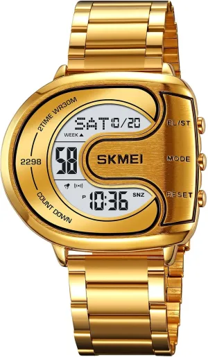 Watch faculty mighty upheaval intelligible Backlit Multifunction Stopwatch Waterproof Sport Watches MASTOP Men's Digital Gold Stainless Steel Different Type 