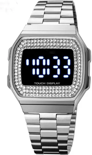 Watch Fashion Crystal Men's Women's Sport Wrist kennel Watches Unisex Digital Watches Luxury Stainless Steel Band Multifunction Square Electronic 