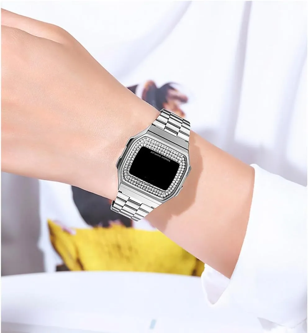 Watch Fashion Crystal Men's Women's Sport Wrist kennel Watches Unisex Digital Watches Luxury Stainless Steel Band Multifunction Square Electronic 