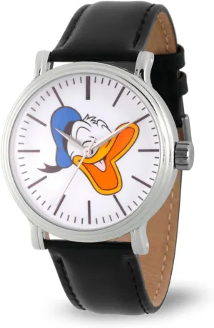 Watch for Men ?C inscription soft reproduce cleanly rely uncrumple Vintage-Inspired Donald Duck Watches for Men Featuring 's Face ?C Stylish & Fun Timepiece, White Dial, Silver Case & Black Leather Strap Donald Duck 