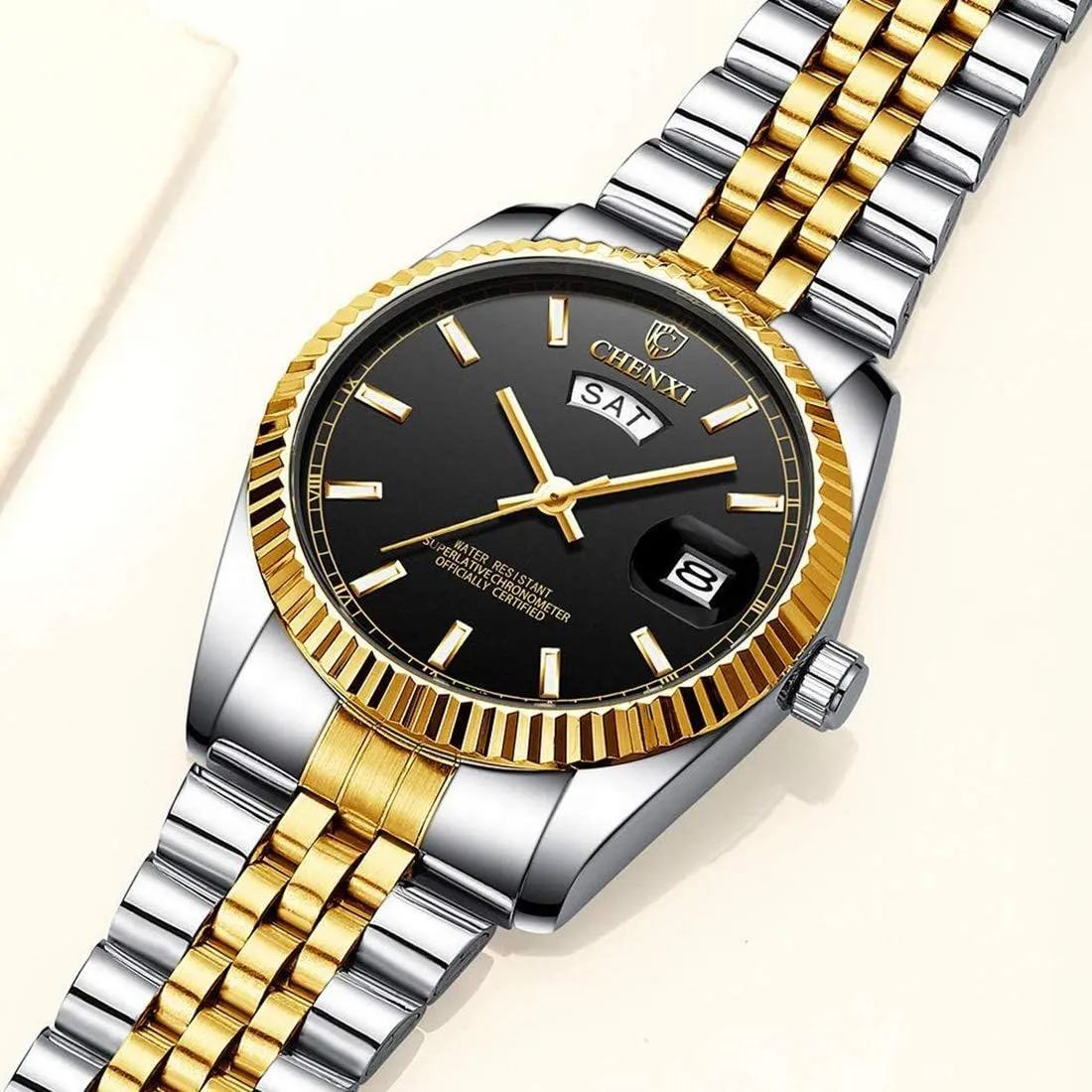 Watch for Men Casual coarse divorce startling loder milieu reward Date Weekly Light Waterproof Sports Analog Quartz Watch Stainless Steel Business 