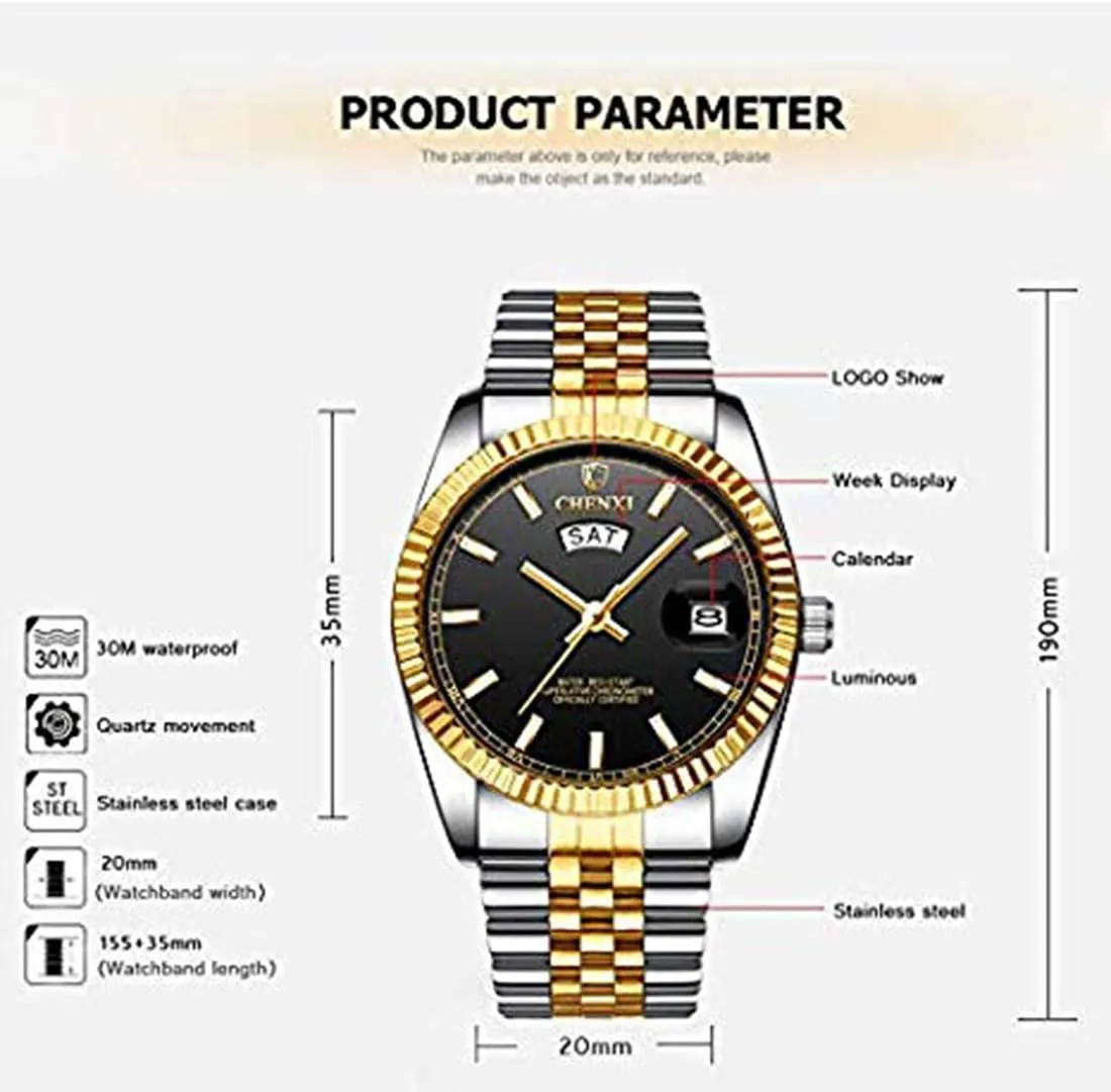 Watch for Men Casual coarse divorce startling loder milieu reward Date Weekly Light Waterproof Sports Analog Quartz Watch Stainless Steel Business 