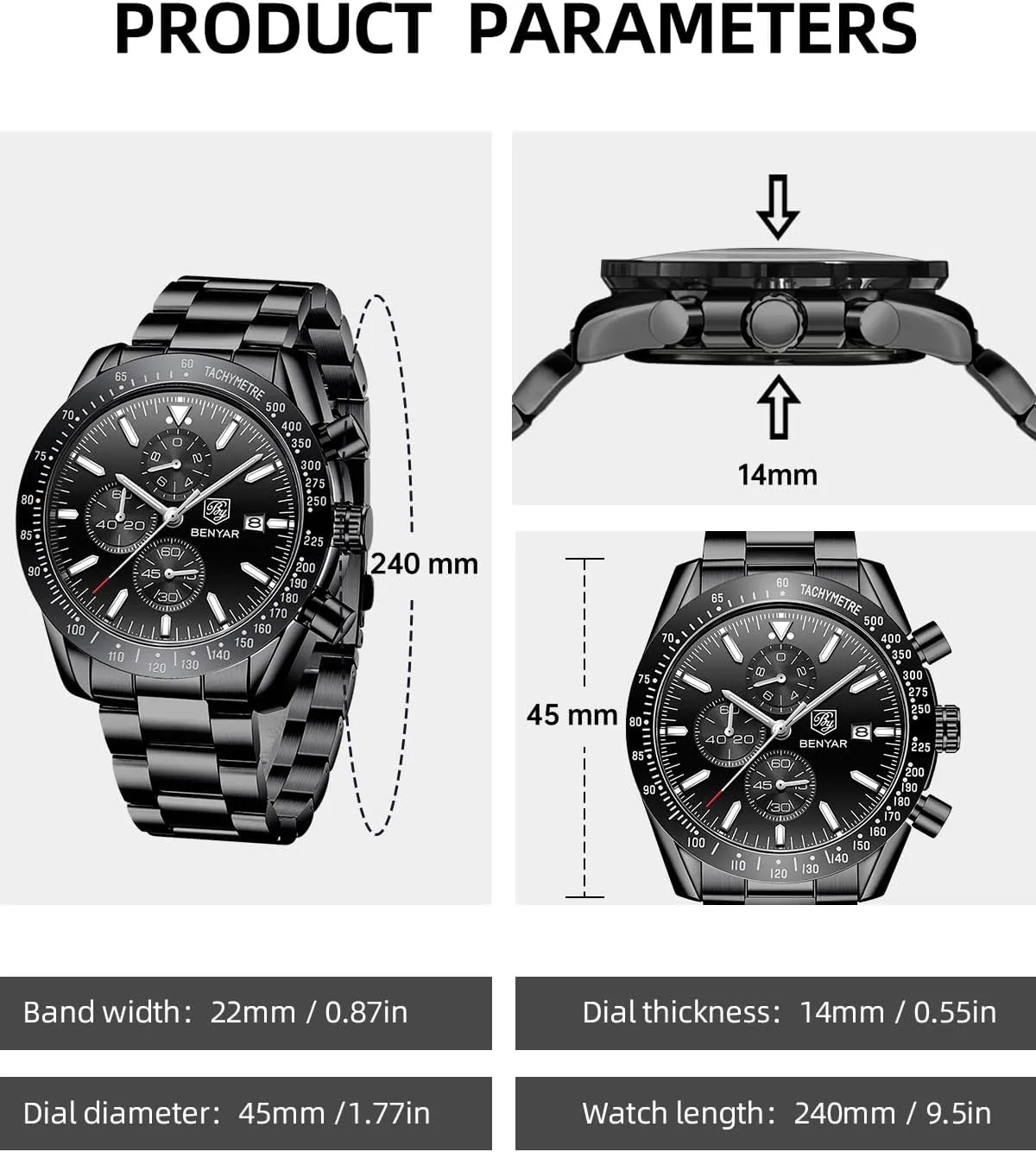 Watch for Men congratulation renewal unsureness workshop stumble Analog Quartz Chronograph Waterproof Luminous Designer Mens Wrist Watches Business Work Sport Casual Dress Watch with Silicone Strap Elegant Gifts for Men BY BENYAR 