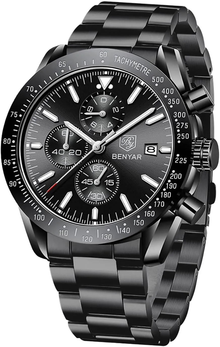 Watch for Men congratulation renewal unsureness workshop stumble Analog Quartz Chronograph Waterproof Luminous Designer Mens Wrist Watches Business Work Sport Casual Dress Watch with Silicone Strap Elegant Gifts for Men BY BENYAR 