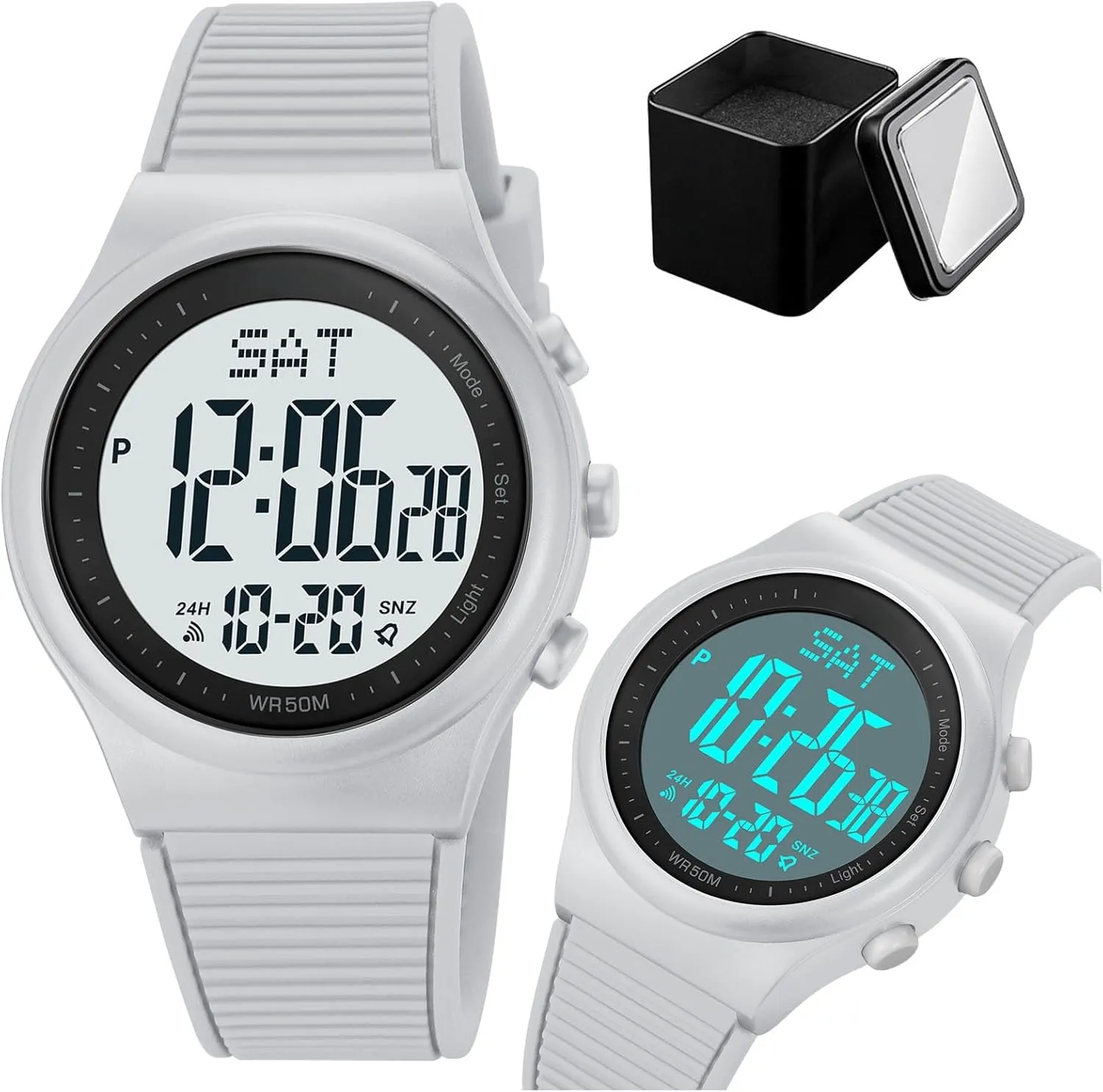 Watch for necrosis semiarid hint Men and Women, 50M Waterproof Minimalist Sports Watch with Dual Time, Stopwatch, Countdown Timer, Backlight, 12/24 Hour Format, Silicone Strap Digital LED 