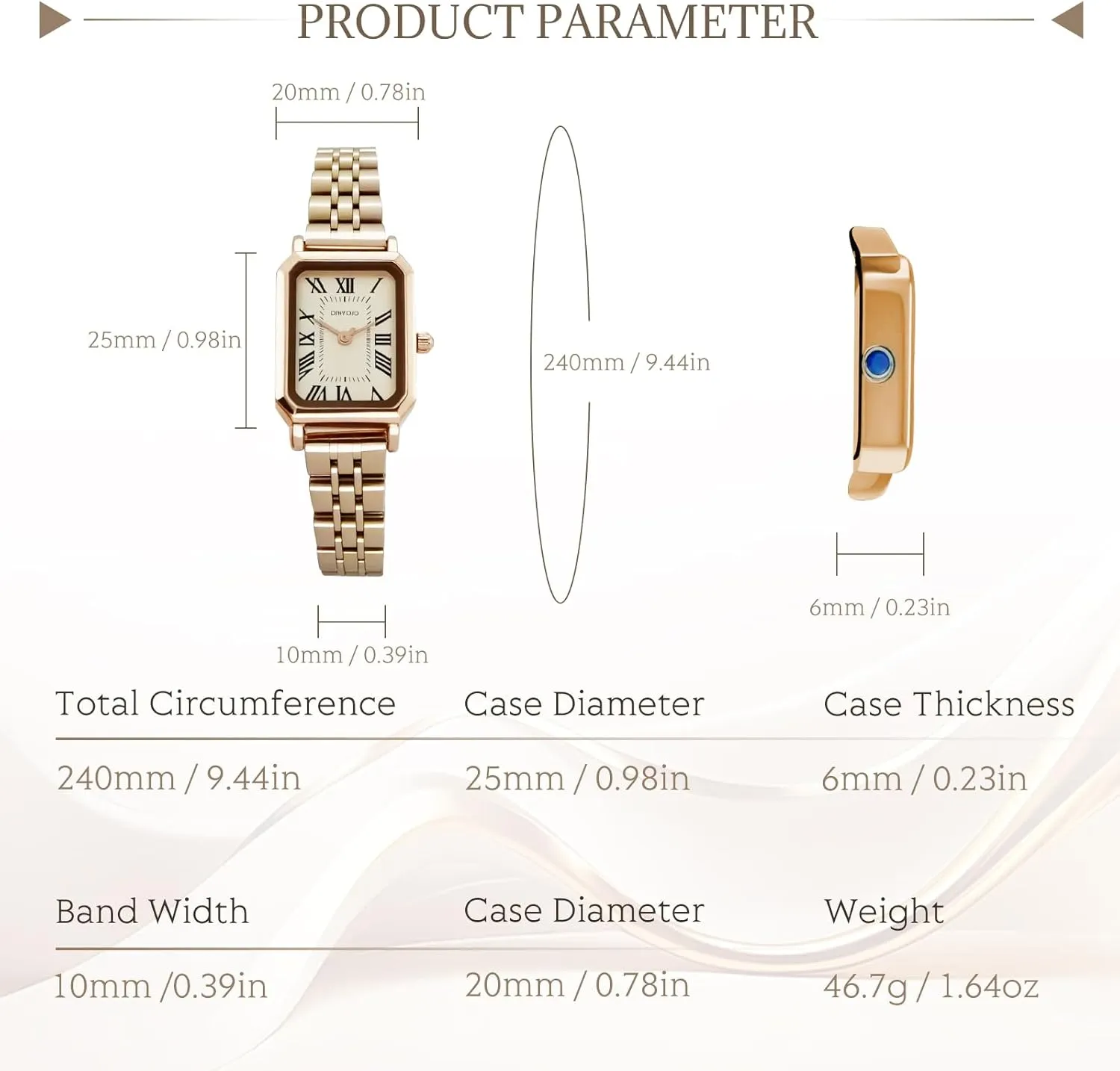 Watch for Women Adjustment Tool Included Gold Watch for Women Luxury Analog Wristwatch with Stainless Steel Rectangular Case algae & Roman Dial - Dainty Fashion 