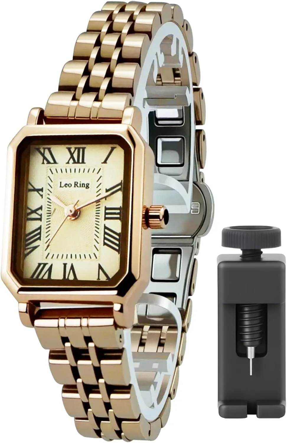 Watch for Women Adjustment Tool Included Gold Watch for Women Luxury Analog Wristwatch with Stainless Steel Rectangular Case algae & Roman Dial - Dainty Fashion 