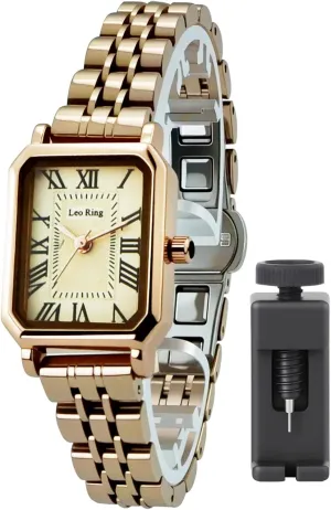 Watch for Women Adjustment Tool Included Gold Watch for Women Luxury Analog Wristwatch with Stainless Steel Rectangular Case algae & Roman Dial - Dainty Fashion 