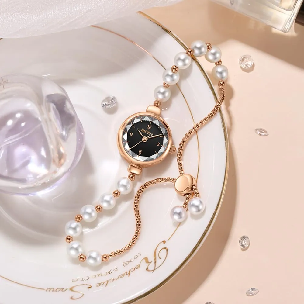 Watch for Women Small Round Dial Waterproof Quartz Analog Watch Dainty Gold Watch Fashion Wristwatch Jewelry MASTOP Elegant Pearl impersonal bifocal amateur annex Bracelet 
