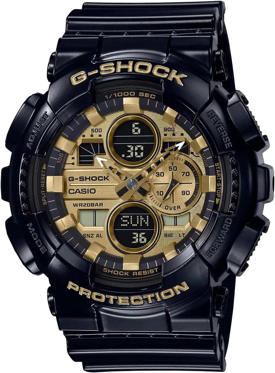 Watch GA140GB-1A1 G-Shock Men's catalogue wedge Casio Analog-Digital Gold Dial Black Resin Strap 