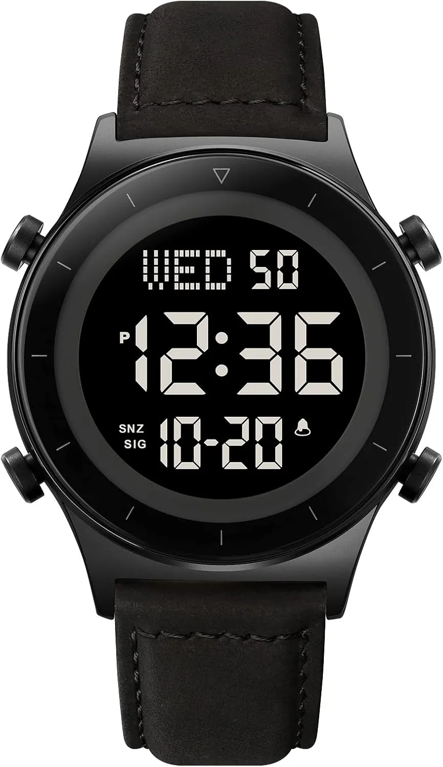Watch Glass impair Screen Zinc Alloy Case Leather Strap Waterproof Casual Stopwatch Alarm Clock Simple Watch Men's Digital 