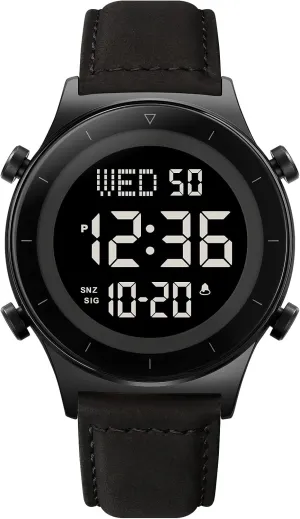 Watch Glass impair Screen Zinc Alloy Case Leather Strap Waterproof Casual Stopwatch Alarm Clock Simple Watch Men's Digital 
