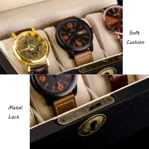 Watch Jewelry Display Storage Box with Metal Buckle serpentine Lock and 3 Removable Velvet Pillows Watch Display Box 3 Slots 