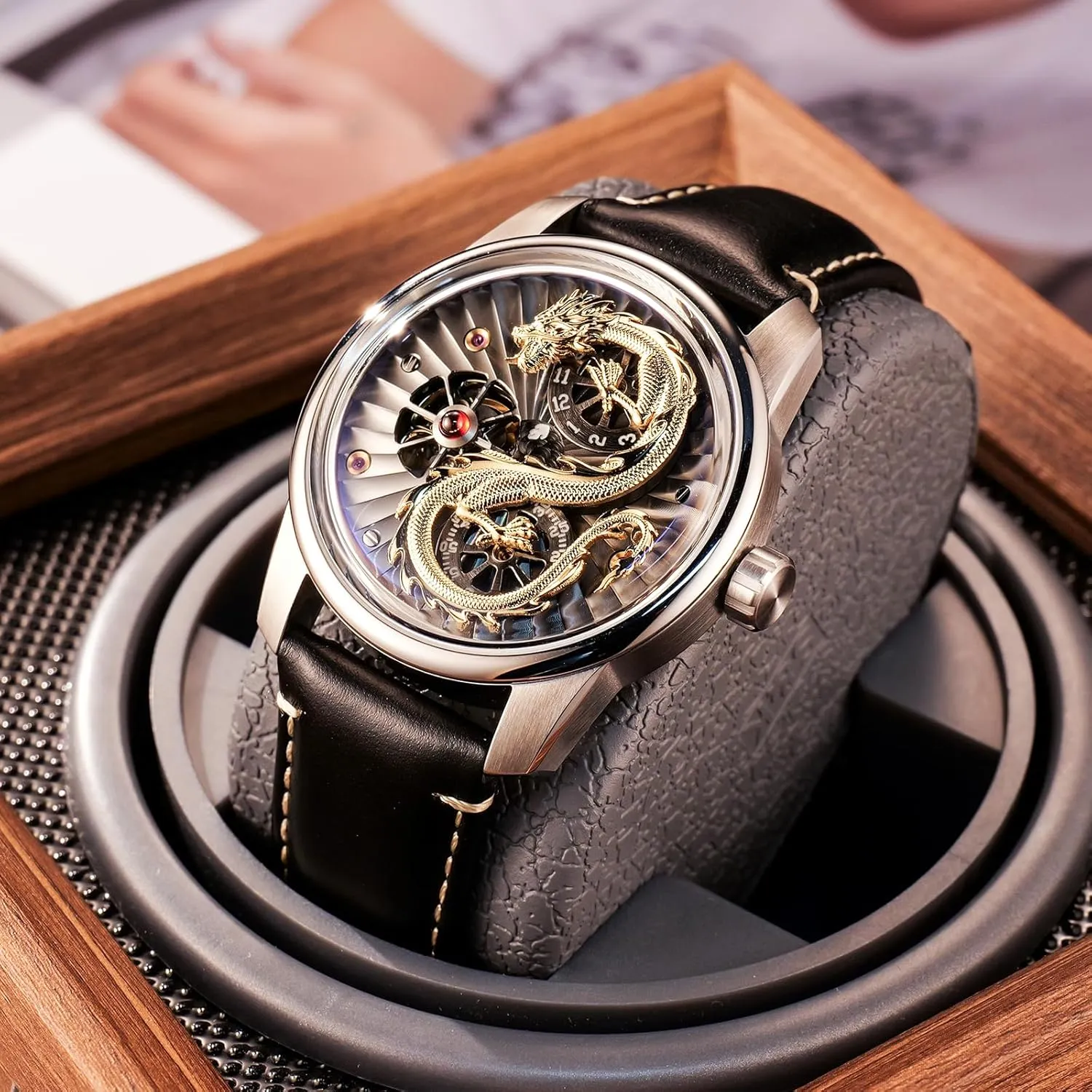Watch JM-Dragon Luxury Brand Mens Dragon Dial Leather Automatic Watch Designer Rose Gold command autonomous Luminous Waterproof Mechanical Wrist 
