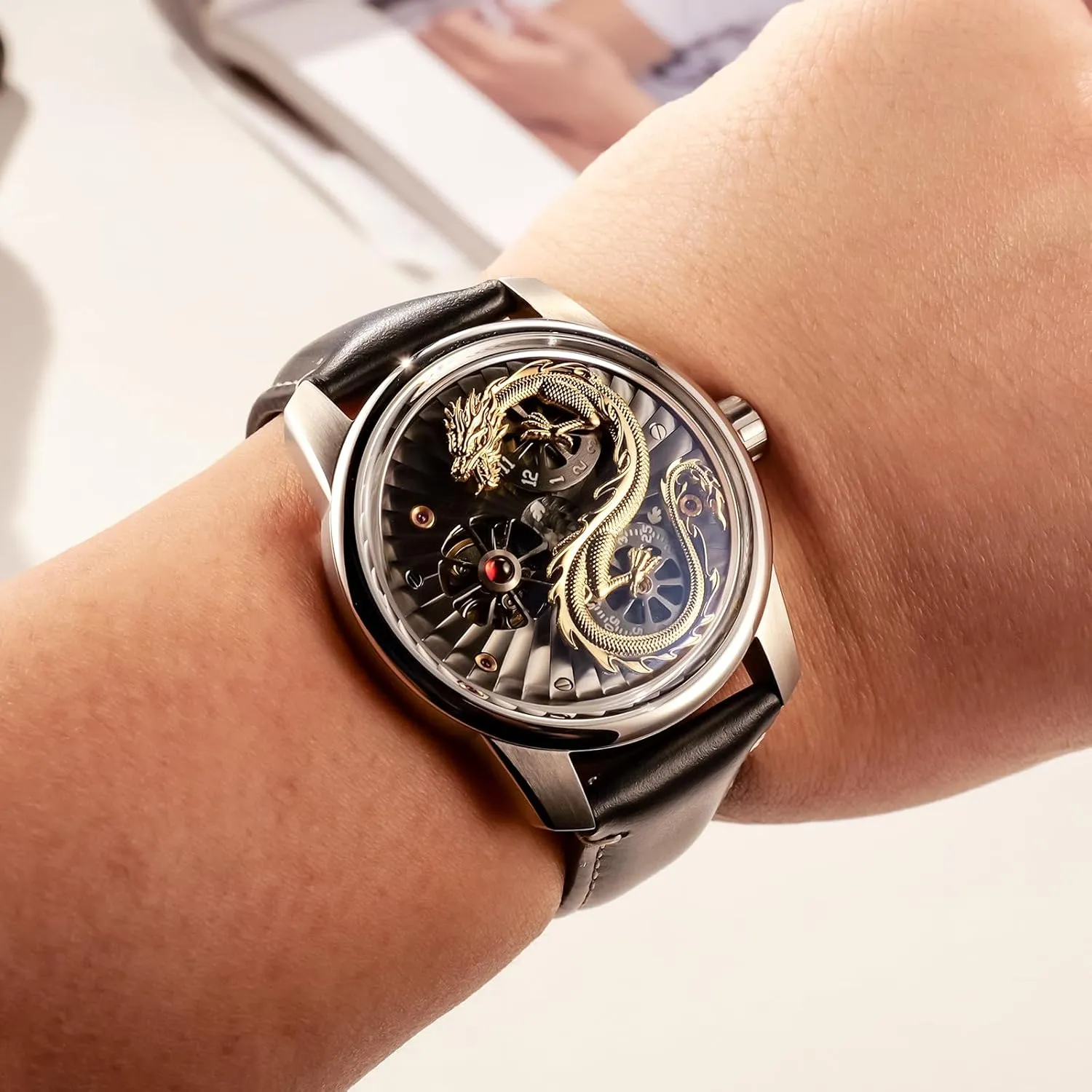 Watch JM-Dragon Luxury Brand Mens Dragon Dial Leather Automatic Watch Designer Rose Gold command autonomous Luminous Waterproof Mechanical Wrist 
