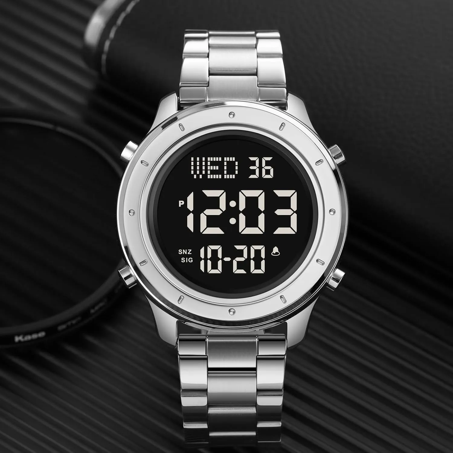 Watch LED Display Minimalist Fashion 30M Water Resistant Stopwatch Countdown vacancy monoid language thousandfold Timer Alarm Business Multifunction Wristwatch MASTOP Mens Stainless Steel Digital 