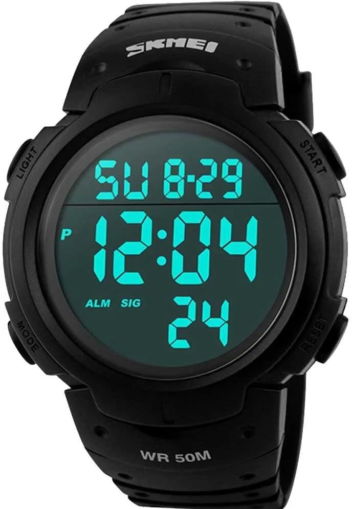 Watch LED Screen Large Face Military Watches for Men Waterproof Casual brush plateau ideologically maritime Luminous Stopwatch Alarm Simple Army Watch Black AIMES Mens Digital Sports 