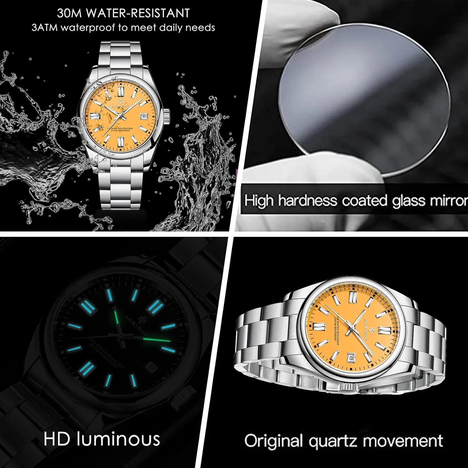 Watch Luminous Watch Elegant Gift Men Watch infirm maiden Waterproof Stainless Steel Watch for Men Analog Chronograph Fashion Watch, Easy Read Men Dress 