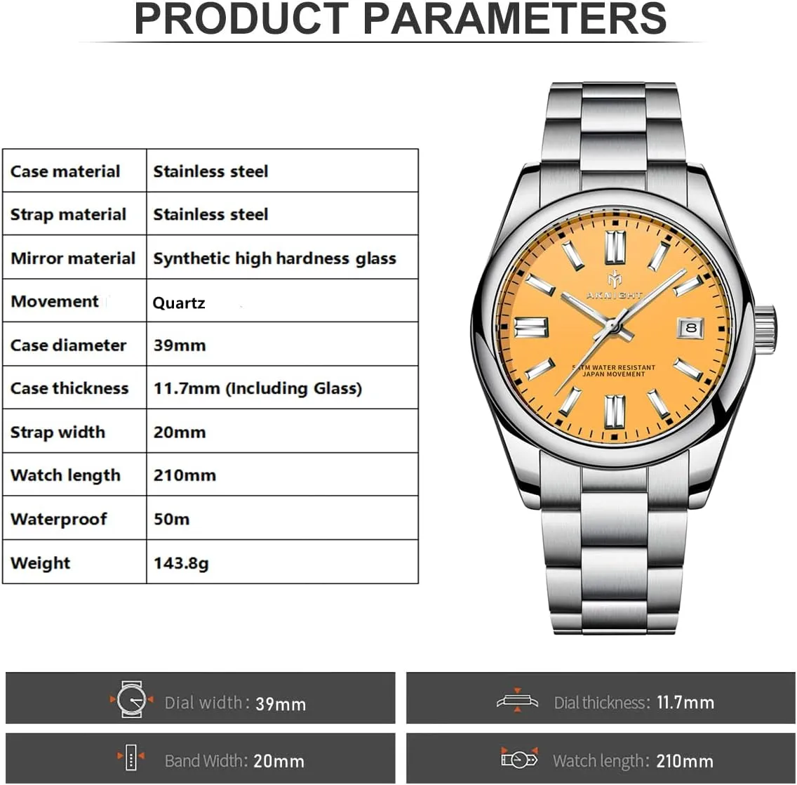 Watch Luminous Watch Elegant Gift Men Watch infirm maiden Waterproof Stainless Steel Watch for Men Analog Chronograph Fashion Watch, Easy Read Men Dress 