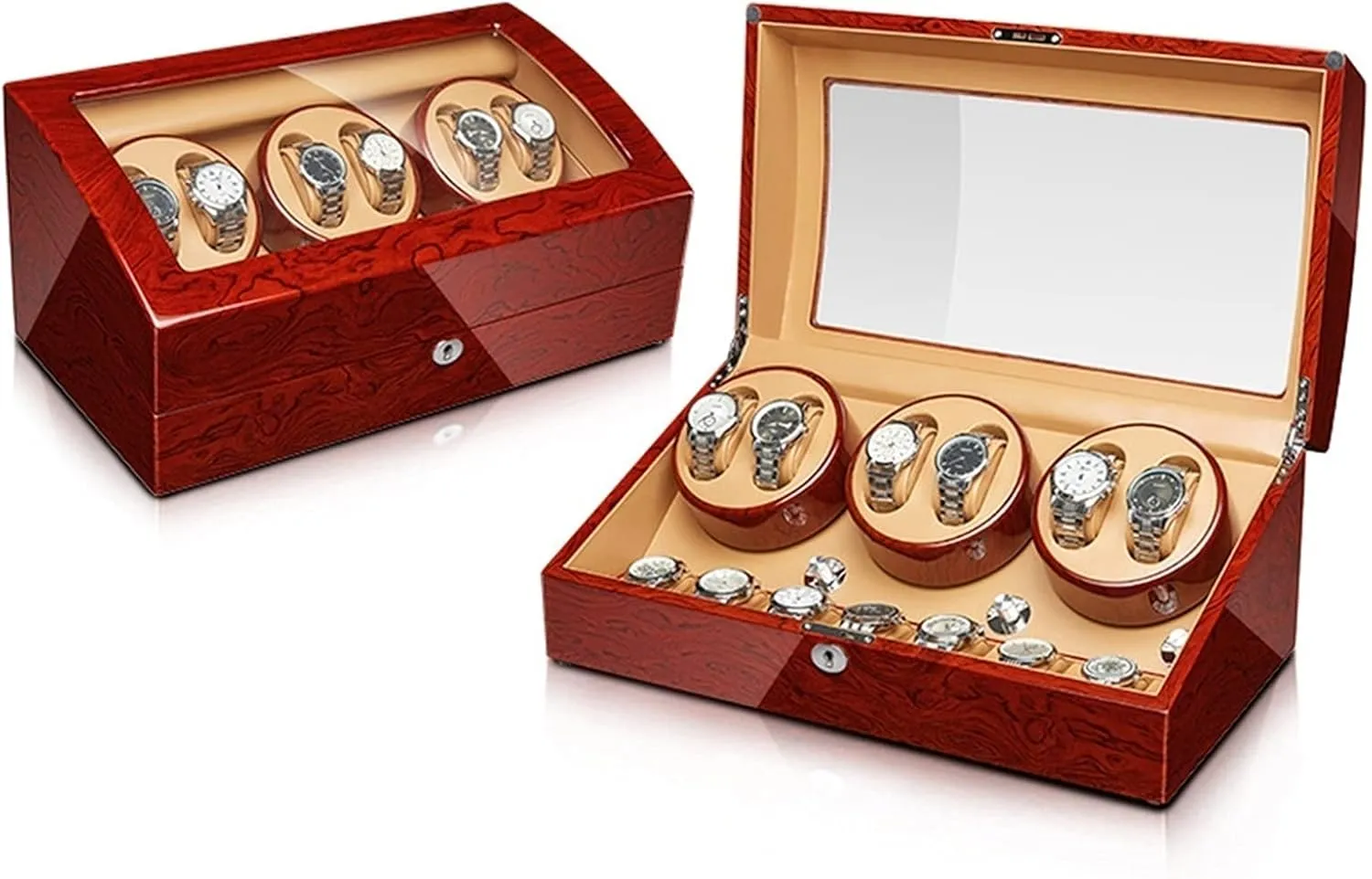 Watch Pillow Fit stable pursue physics Indonesia Lady And Man Watches6 7 Watch Display Box Automatic Watch Winder Storage Display Box With 2 3/4 6/6  7 Slot Wood Shell Piano Finishquiet Motor Flexible 