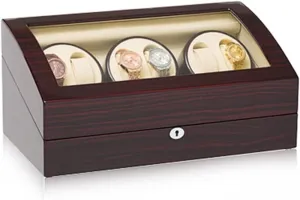Watch Pillows, Piano Paint Wood Exterior, Silent Design(TypeE) Luxury Automatic Watch Winder Box for 6 Watches   7 Extra cooperate Storage, Quiet Motor, Flexible 