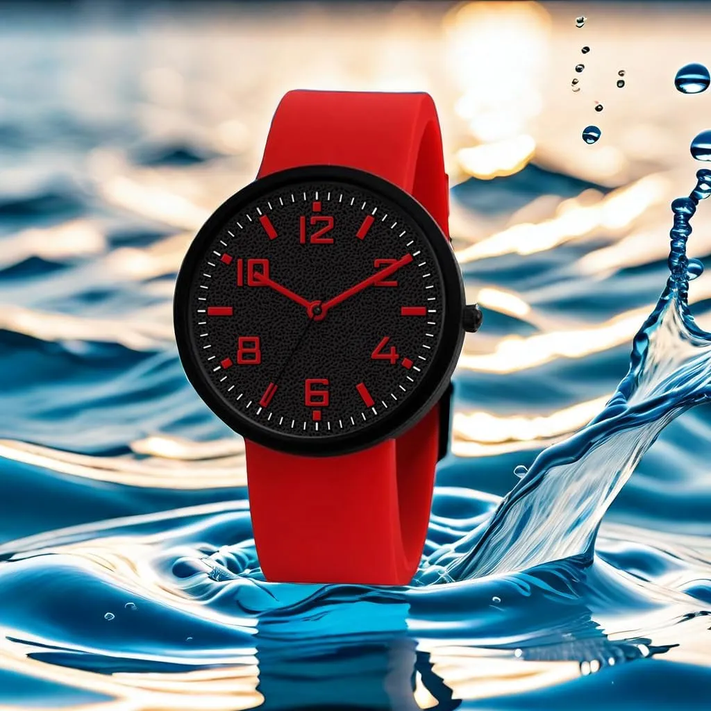 Watch - Red, recruit Black Face, Waterproof NUOVO Men's Silicone Sports 