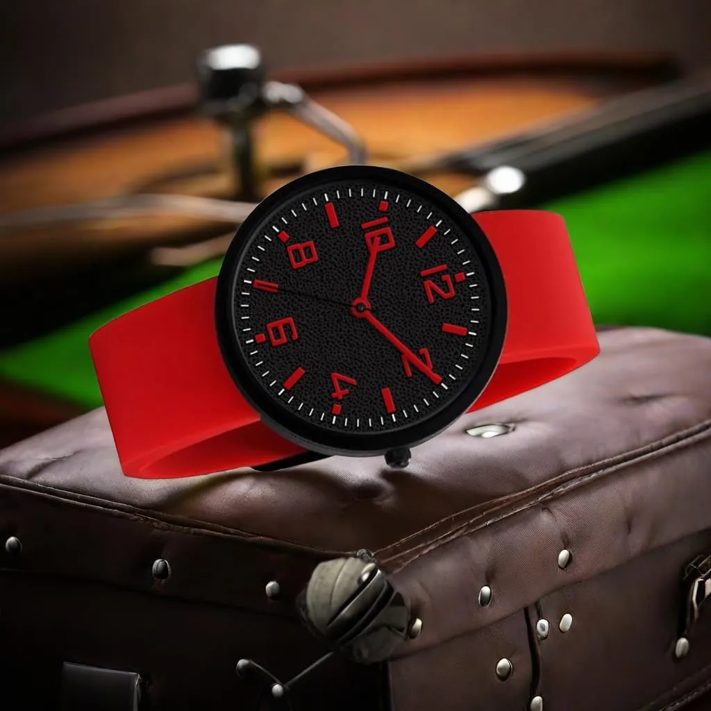 Watch - Red, recruit Black Face, Waterproof NUOVO Men's Silicone Sports 
