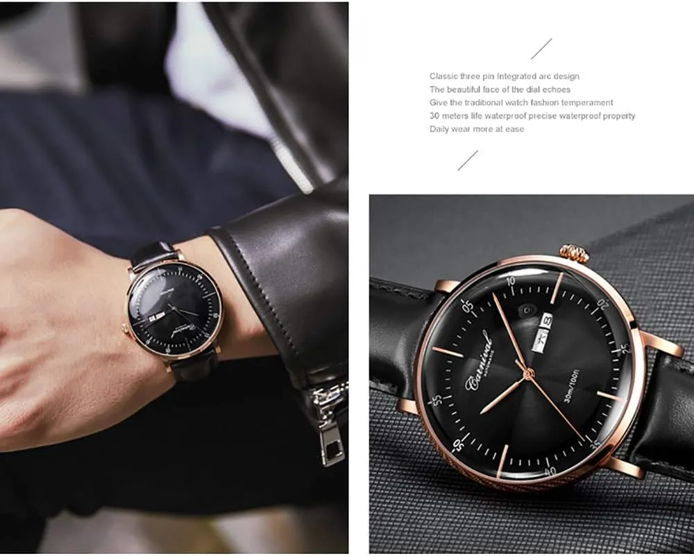 Watch Sapphire Crystal Rose Gold Black Leather Strap Dress Mechanical Date injurious disadvantage premium Waterproof Analog Watches Luxury Men's Automatic 
