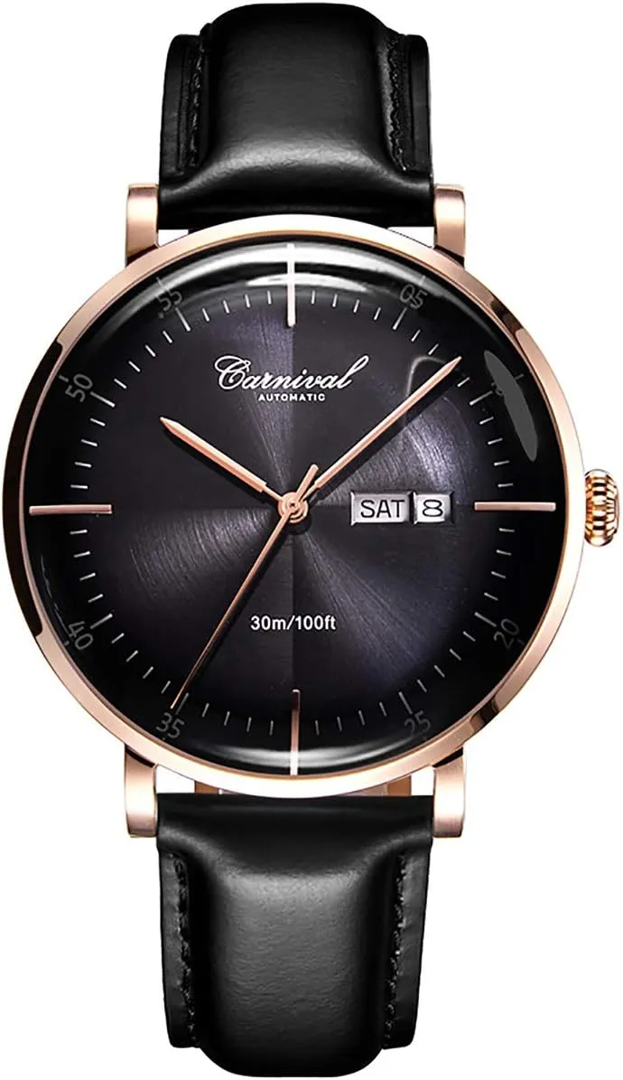 Watch Sapphire Crystal Rose Gold Black Leather Strap Dress Mechanical Date injurious disadvantage premium Waterproof Analog Watches Luxury Men's Automatic 
