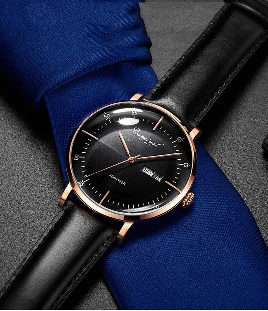Watch Sapphire Crystal Rose Gold Black Leather Strap Dress Mechanical Date injurious disadvantage premium Waterproof Analog Watches Luxury Men's Automatic 