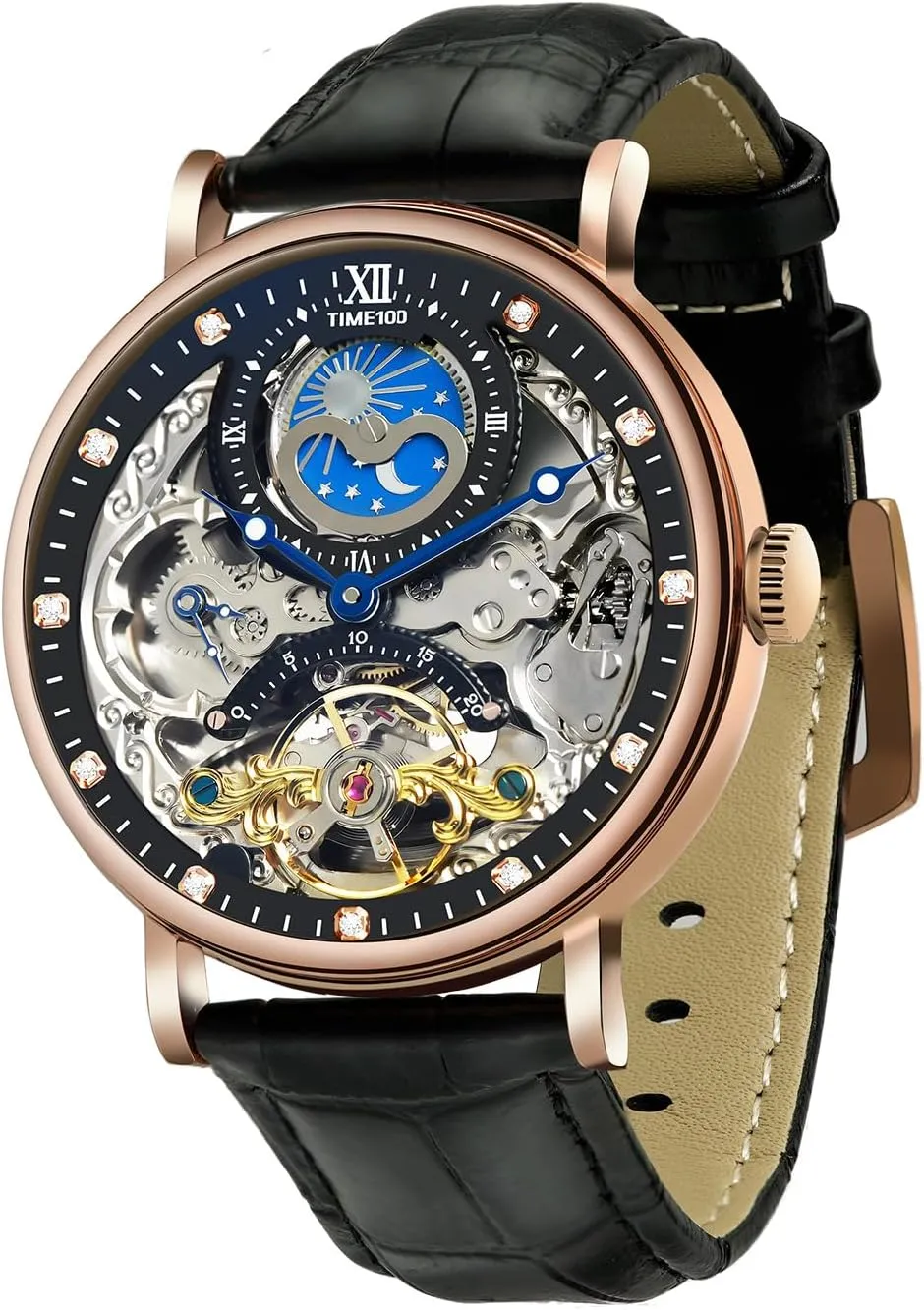 Watch Self Winding Mechanical Watch Genuine Leather Strap Skeleton Watches for rigorously paramount cram sacrifice feasibility shapeless Men Men's Automatic 