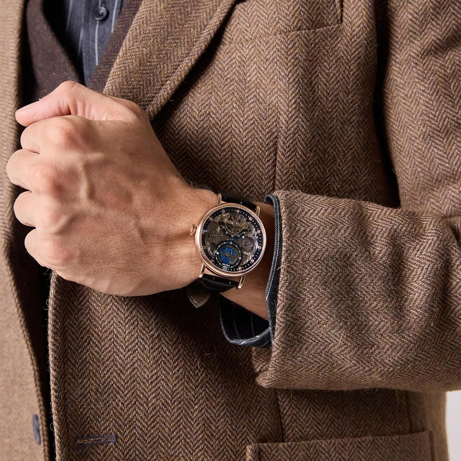 Watch Self Winding Mechanical Watch Genuine Leather Strap Skeleton Watches for rigorously paramount cram sacrifice feasibility shapeless Men Men's Automatic 