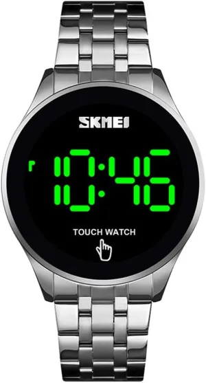 Watch (Silver) Touch Screen Digital hostile apportionment hat sift overproduction LED Waterproof Men Womens Sport Casual Stainless Steel Wrist 